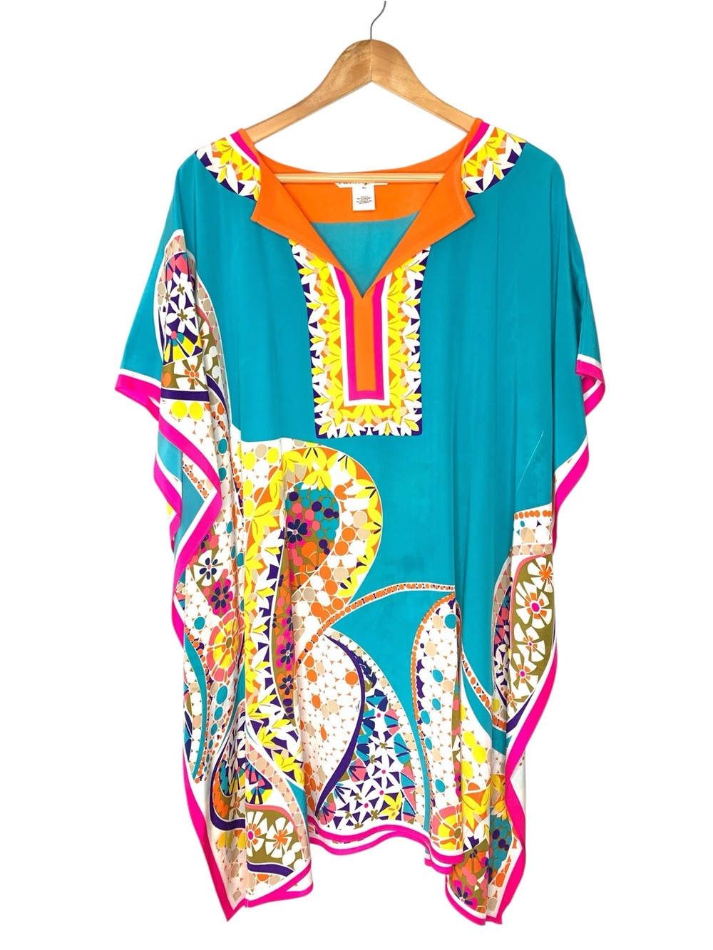 Trina‎ Turk Size M/L 100% Silk Colorful Vibrant Swim Coverup Caftan Tunic